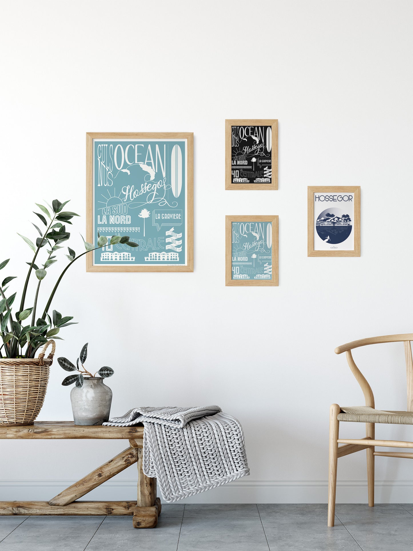 Cartes postalea illustrées garphiquement sur le theme d'Hossegor par Julie Roubergue.