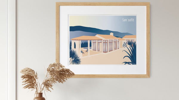 Portrait de maison illustré personnalisé encadré, idée cadeau fête des mères