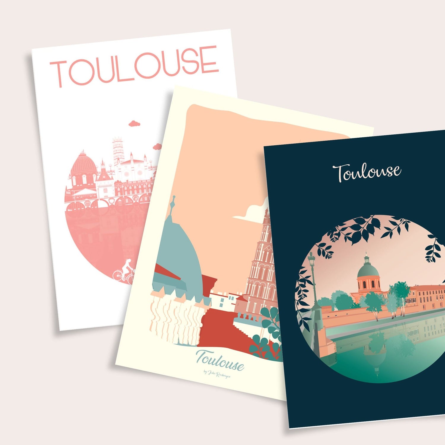 Cartes postales Toulouse Ville Rose illustration Julie Roubergue
