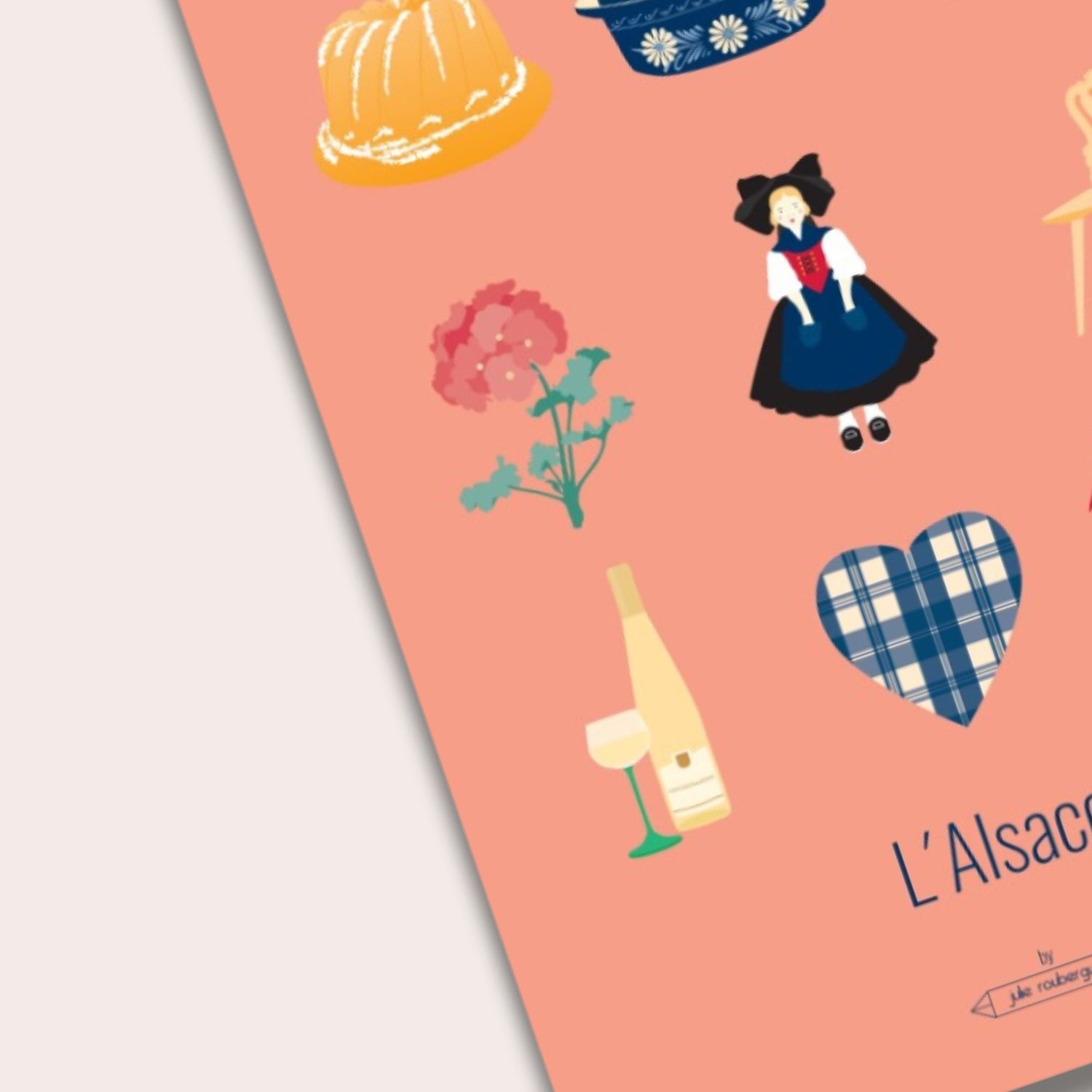 Cartes postales Alsace maisons à colombages illustration Julie Roubergue