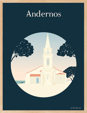 Affiche encadrée Andernos – L’Église, format 30x40 cm, parfaite pour une décoration murale bord de mer.