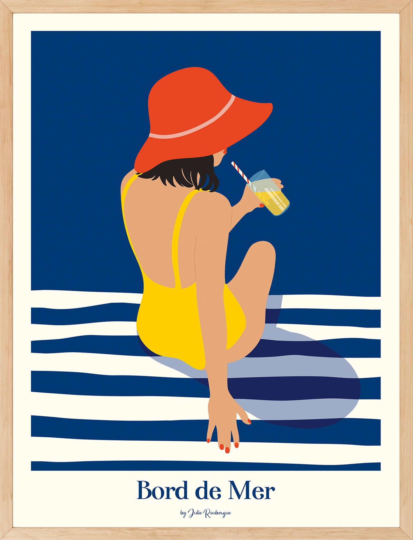 Affiche Bord de Mer – Pause Rafraîchissante encadrée : décoration murale graphique aux tons vifs, parfaite pour une ambiance estivale