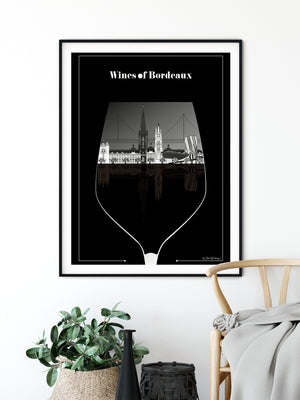 Affiche murale Bordeaux – Le Verre de Vin dans un intérieur chic, déco vin et art graphique.