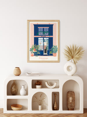 Affiche murale Boutique Fleurie dans un intérieur lumineux, idéale pour une déco printanière et poétique.