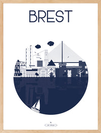 Affiche encadrée Brest – illustration élégante et contemporaine de la ville portuaire bretonne.