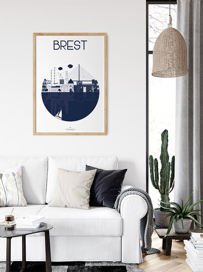 Affiche murale Brest – mise en scène dans un salon moderne avec touches maritimes.