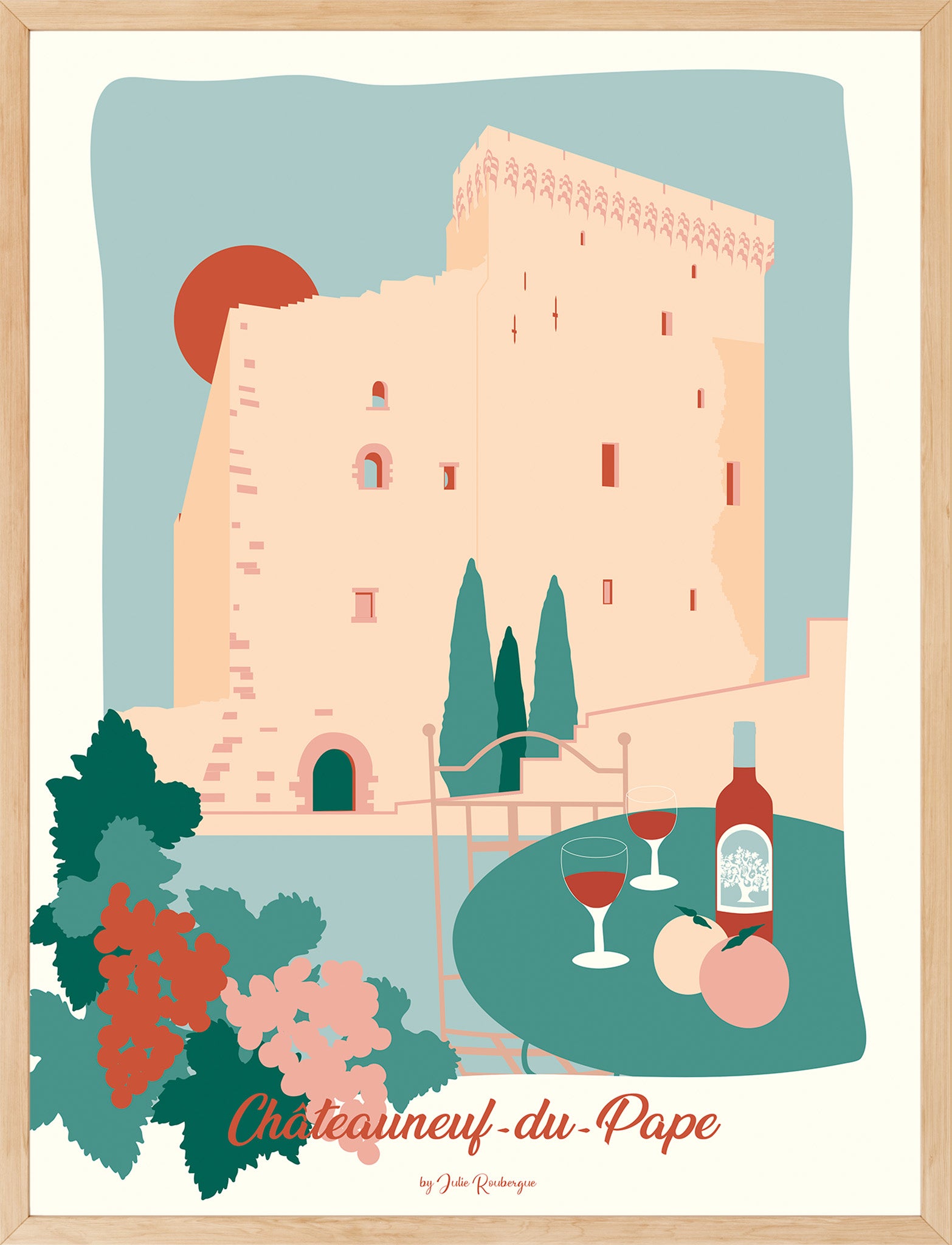Affiche encadrée Châteauneuf-du-Pape – Le Château, impression premium 30x40 ou 50x70 cm, décoration murale provençale et élégante.