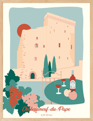 Affiche encadrée Châteauneuf-du-Pape – Le Château, impression premium 30x40 ou 50x70 cm, décoration murale provençale et élégante.