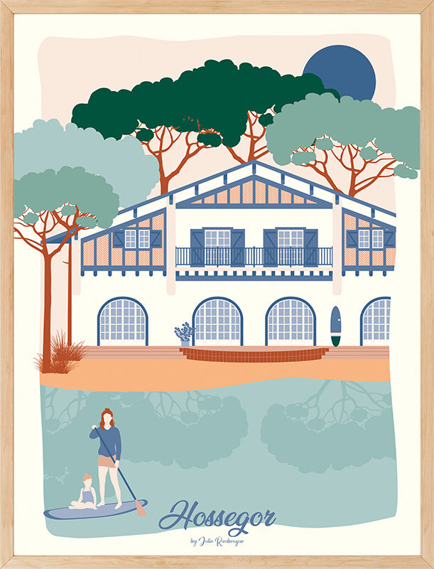 Affiche encadrée Hossegor - Le Lac, impression premium 30x40 cm, parfaite pour une décoration murale élégante et intemporelle.