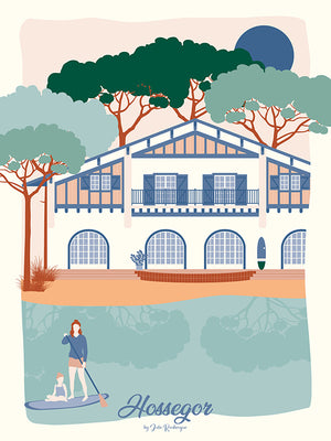 Illustration d'Hossegor - Le Lac, affiche décorative aux couleurs douces, idéale pour une déco bord de mer et un intérieur apaisant.