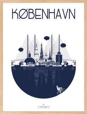 Affiche encadrée København – La Ville, format 50x70 cm, idéale pour une décoration murale sobre et architecturale.