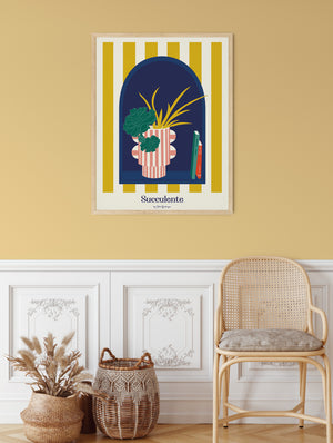 Affiche végétale La Succulente dans un intérieur contemporain, ambiance design et fraîche.

