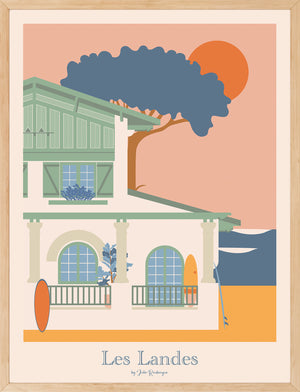  Affiche encadrée Les Landes - Bord de Mer, impression premium 30x40 cm, parfaite pour une décoration murale rétro et chaleureuse.