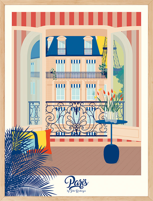 Affiche encadrée Paris, La Fenêtre - version lumineuse, disponible en 30x40 cm, idéale pour une déco élégante et parisienne.