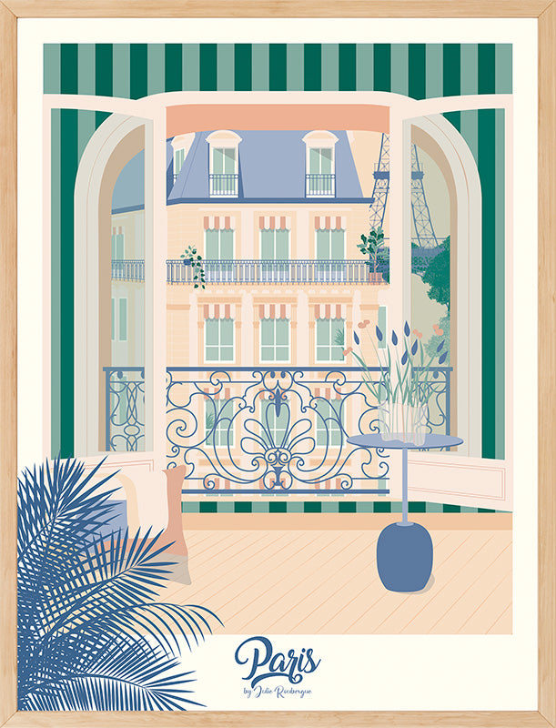 Affiche encadrée Paris, La Fenêtre - version pastel et raffinée, parfaite pour une décoration murale poétique et intemporelle.