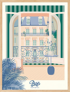 Affiche encadrée Paris, La Fenêtre - version pastel et raffinée, parfaite pour une décoration murale poétique et intemporelle.