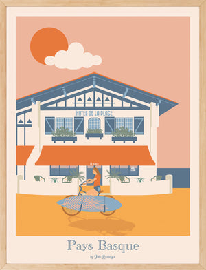 Affiche encadrée Pays Basque - Bord de Mer, impression premium 30x40 cm idéale pour une décoration murale vintage et élégante.