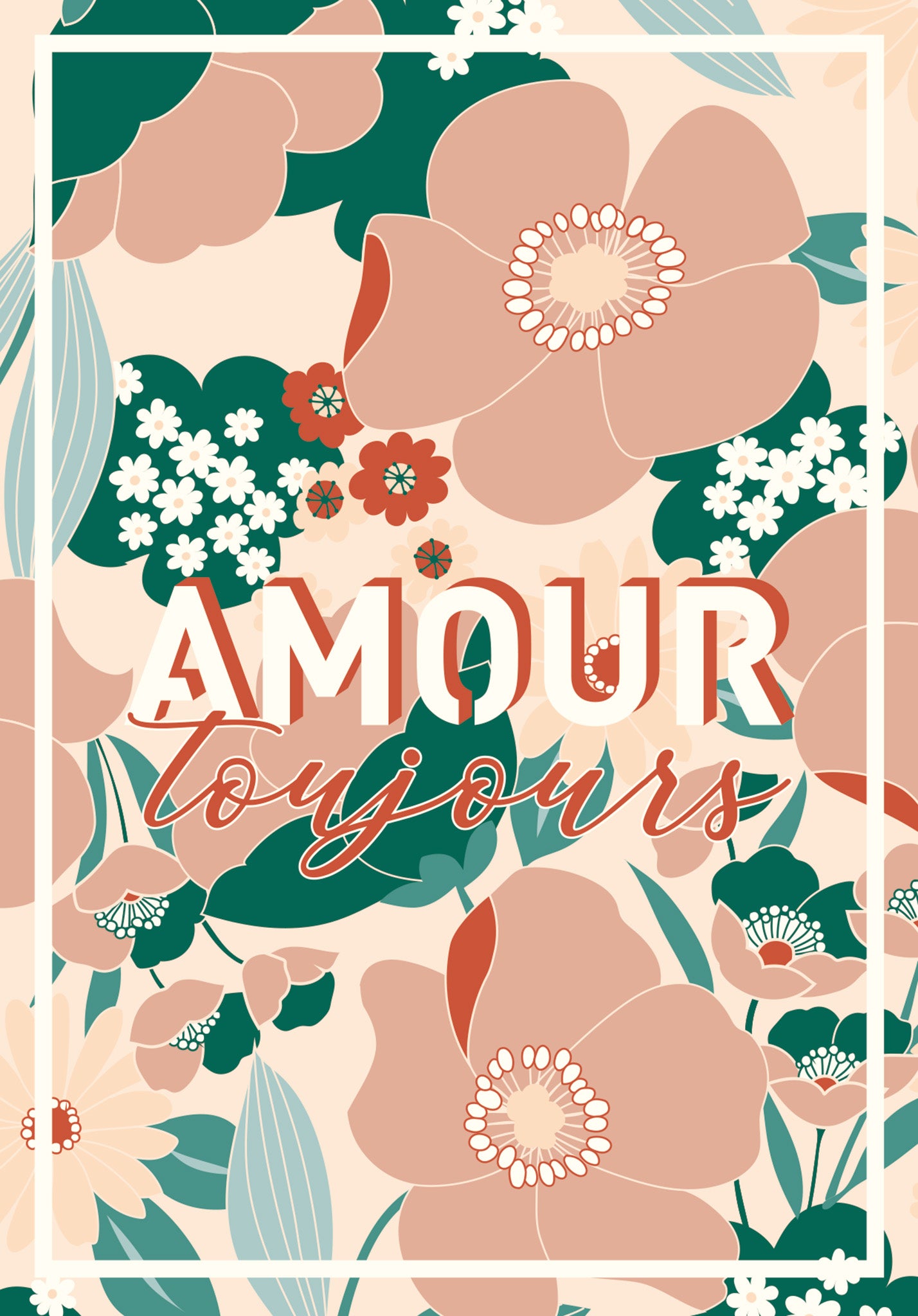 Carte postale “Amour Toujours” – version pastel, illustration originale