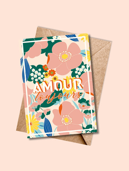 Carte “Amour Toujours” vive avec enveloppe blanche