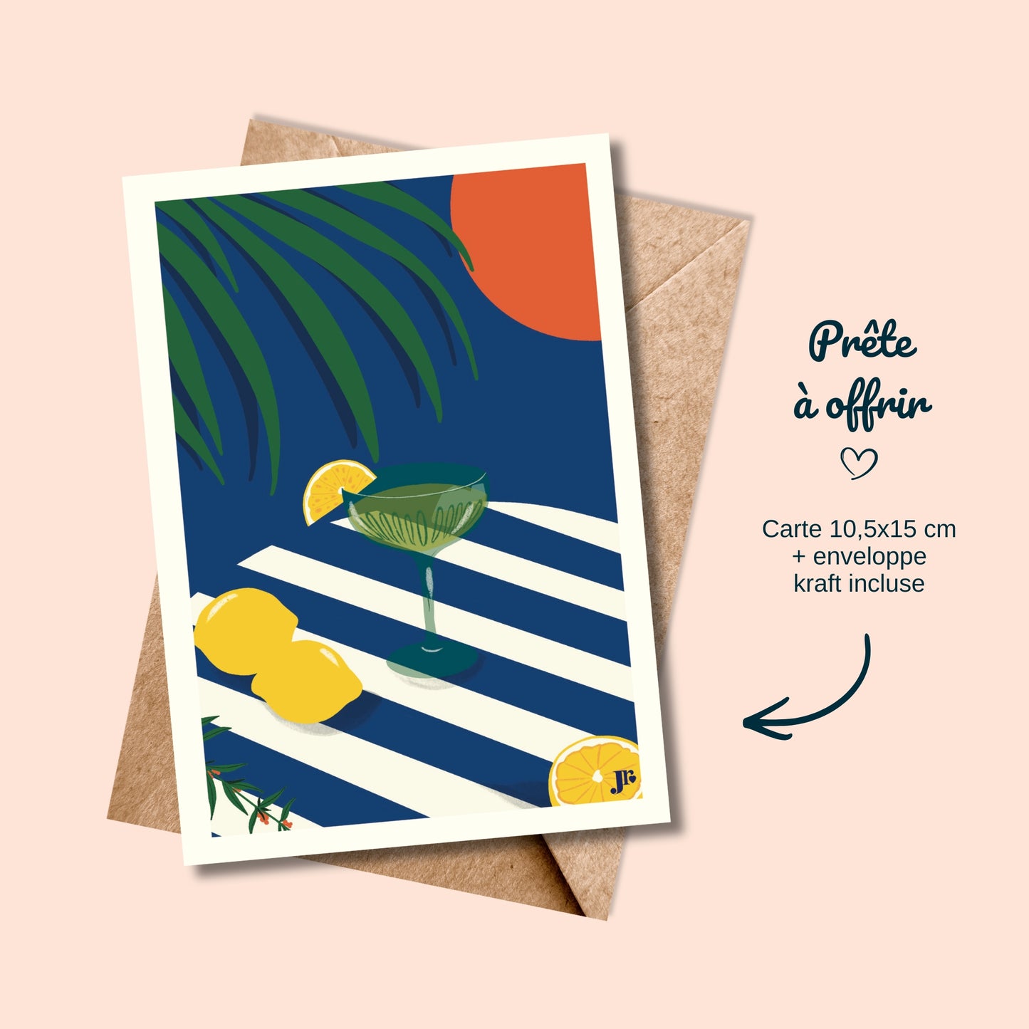 Carte postale Bord de Mer, L'Aperitivo  avec enveloppe kraft prête à offrir illustration Julieroubergue