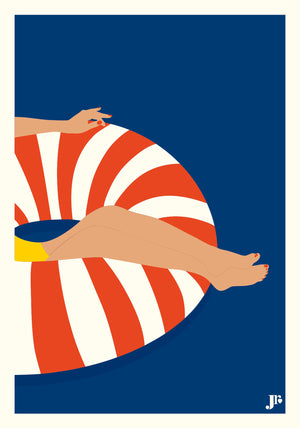 Carte postale Bord de Mer – Flottaison Douce par Julie Roubergue, illustration estivale chic.