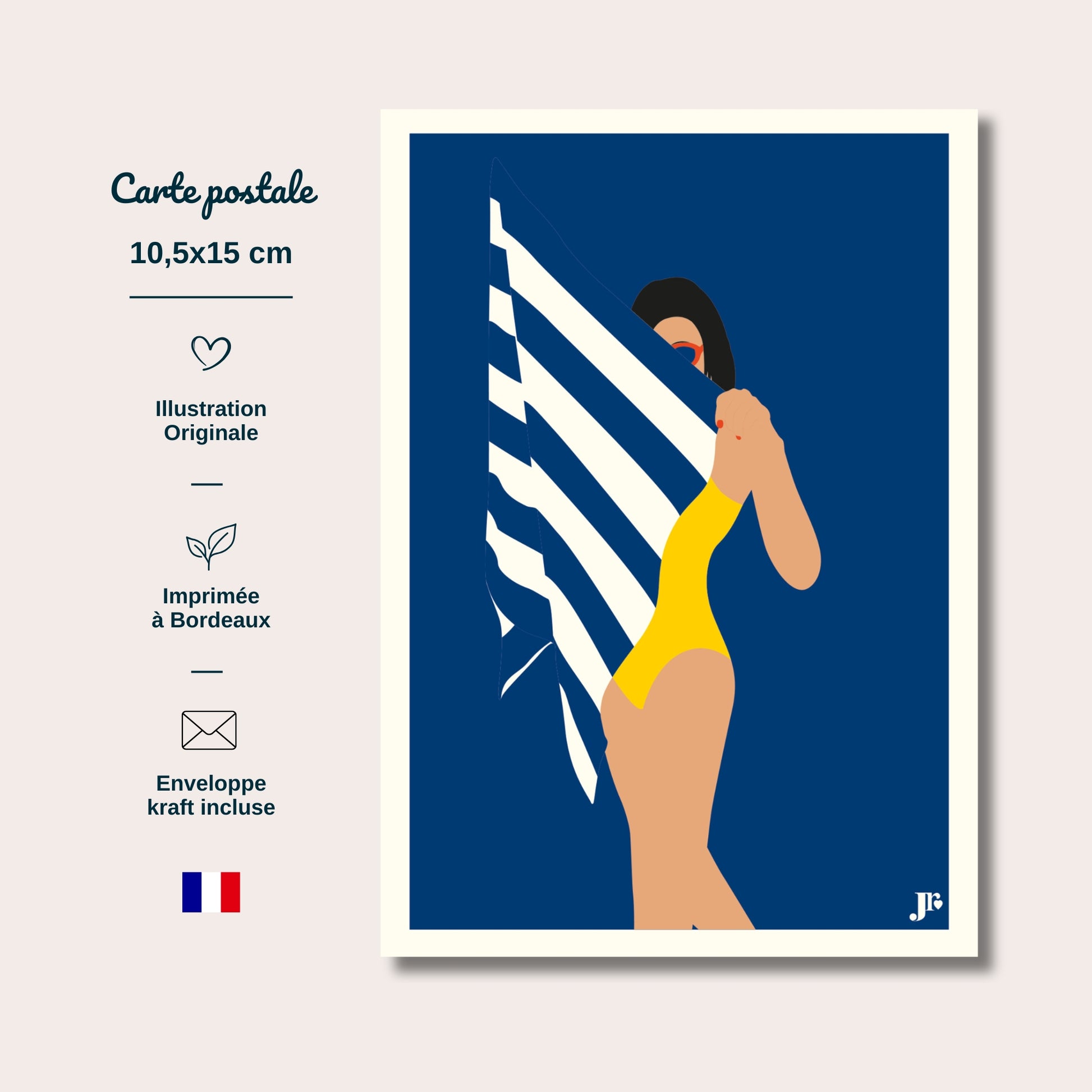 Carte postale Bord de Mer, Retour de Plage avec informations format 10,5x15 cm papier épais impression de qualité