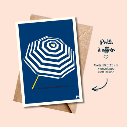 Carte postale Bord de Mer, Soleil Suspendu avec enveloppe kraft prête à offrir illustration Julie Roubergue