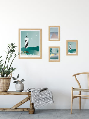 Cartes postales illustrées sur le thème des Landes par Julie Roubergue, dans des tonalités de verts et de couleurs douces.