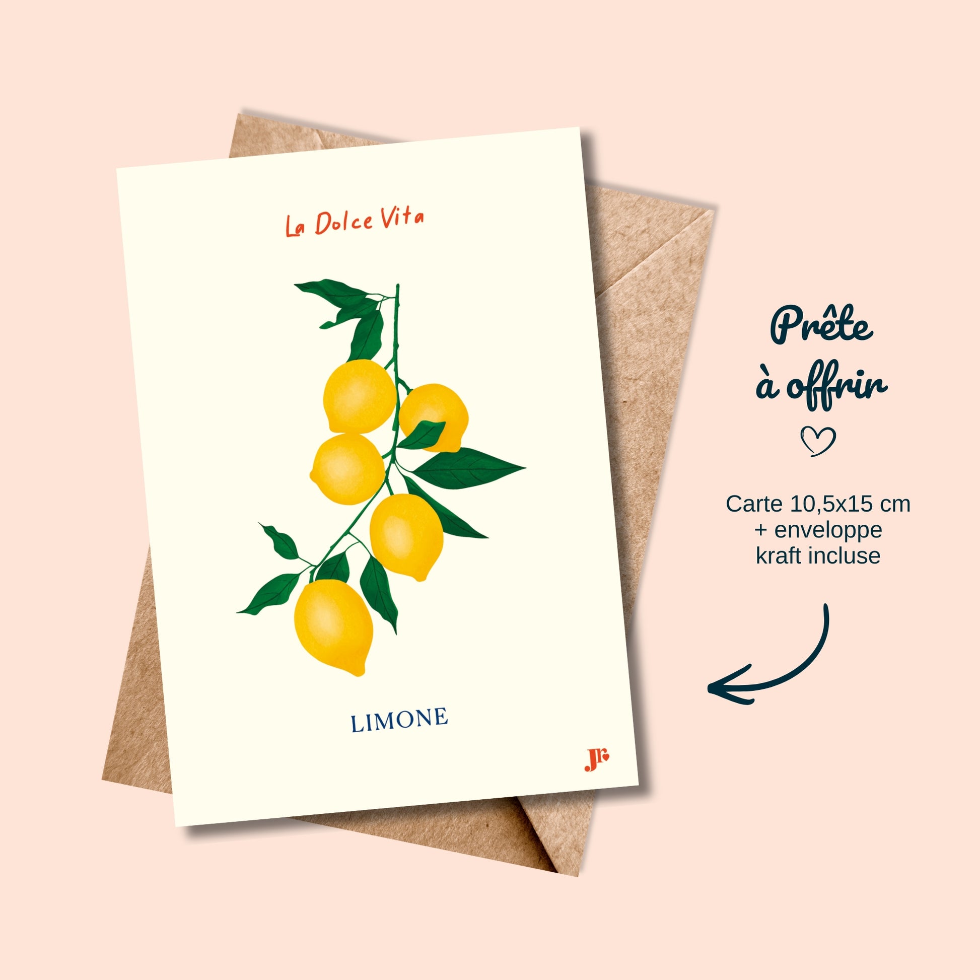 Carte postale Dolce Vita, Limone avec enveloppe kraft prête à offrir illustration Julieroubergue