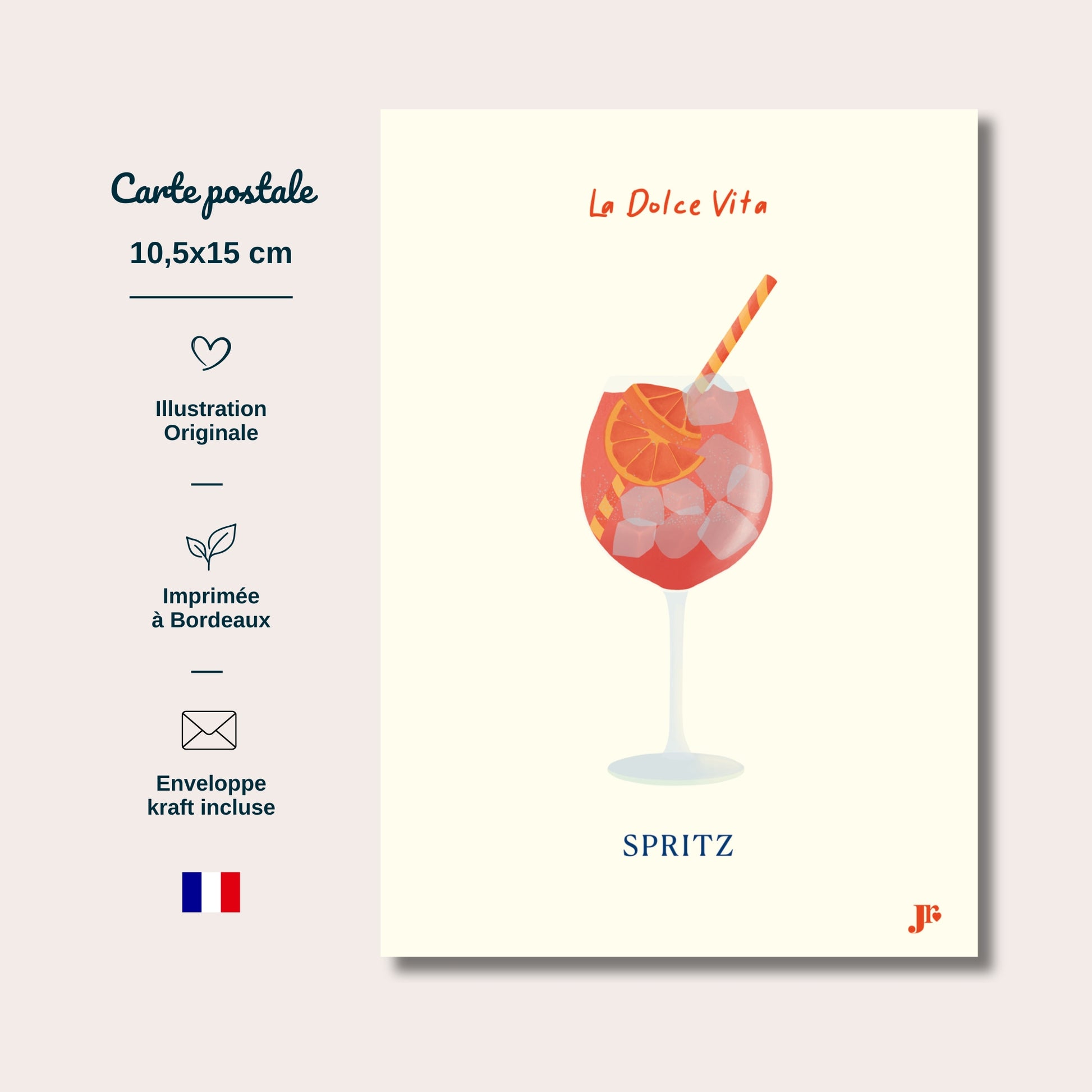Carte postale Dolce Vita, Spritz avec informations format 10,5x15 cm papier épais impression de qualité
