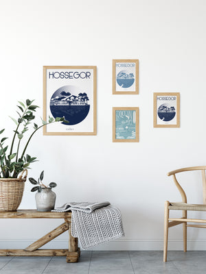 Cartes postales illustrées de façon graphique sur le thème de la station balnéaire landaise Hossegor par Julie Roubergue.