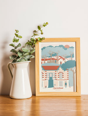 Carte postale Lacanau La Maison encadrée – déco murale douce et élégante autour du surf et des Landes.