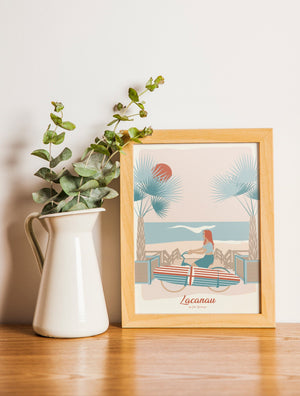 Carte postale Lacanau Le Vélo encadrée, parfaite pour une décoration murale inspirée de l’été et de l’océan.
