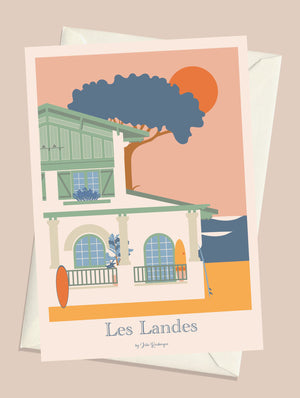 Carte postale Les Landes – Bord de Mer accompagnée de son enveloppe, illustration douce et élégante.