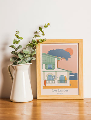 Carte postale Les Landes – Bord de Mer encadrée au format 15x21 cm, déco murale inspirée de la côte Atlantique.
