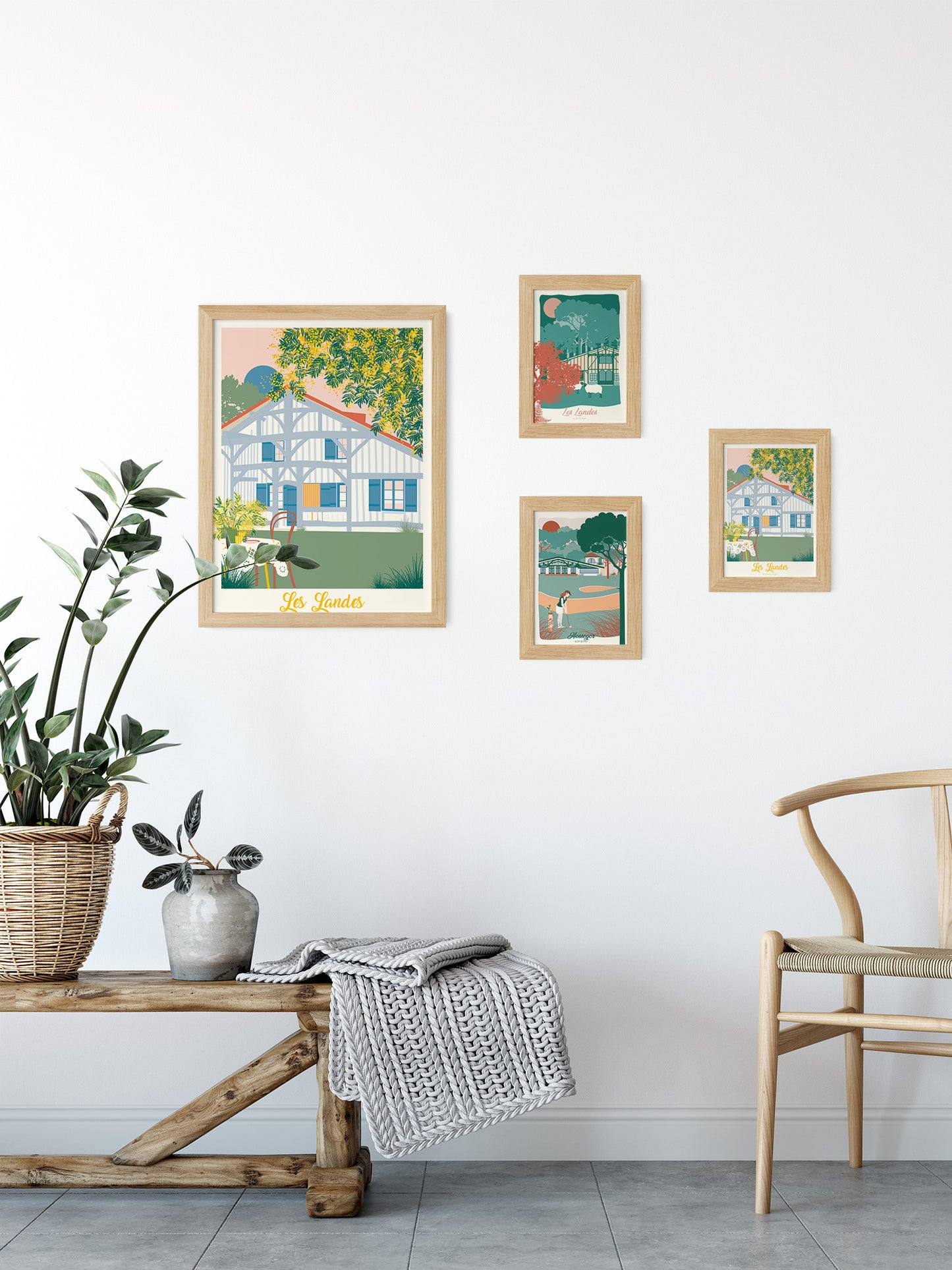 Proposition de décoration avec des cartes postales illustrées sur le théme des Landes.
