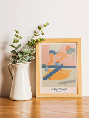 Carte postale Let’s Go to Skate encadrée – déco dynamique et sportive pour ado ou amateur·rice de glisse.