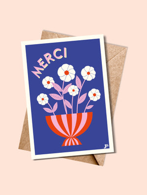 Carte postale MERCI, Les Fleurs avec enveloppe kraft – carte colorée pour dire merci avec style.
