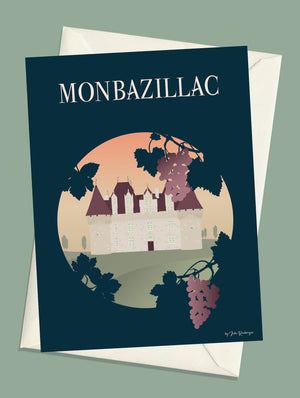 Carte postale Monbazillac – Le Château, illustration du fameux château et des vignes avec enveloppe assortie.  