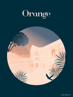 Carte postale Orange - Théâtre Antique, affichant les vestiges romains du théâtre antique sur fond marine