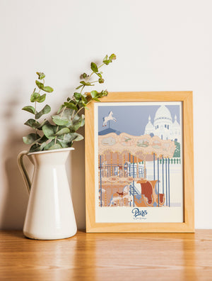 Carte postale Paris, Sacré-Cœur encadrée – décoration murale élégante et parisienne au format 15x21 cm.