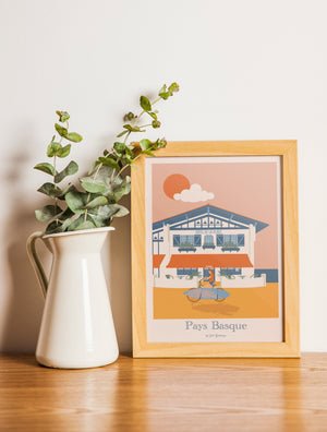 Carte postale Pays Basque – Bord de Mer encadrée au format 15x21 cm, ambiance rétro et bord de mer.