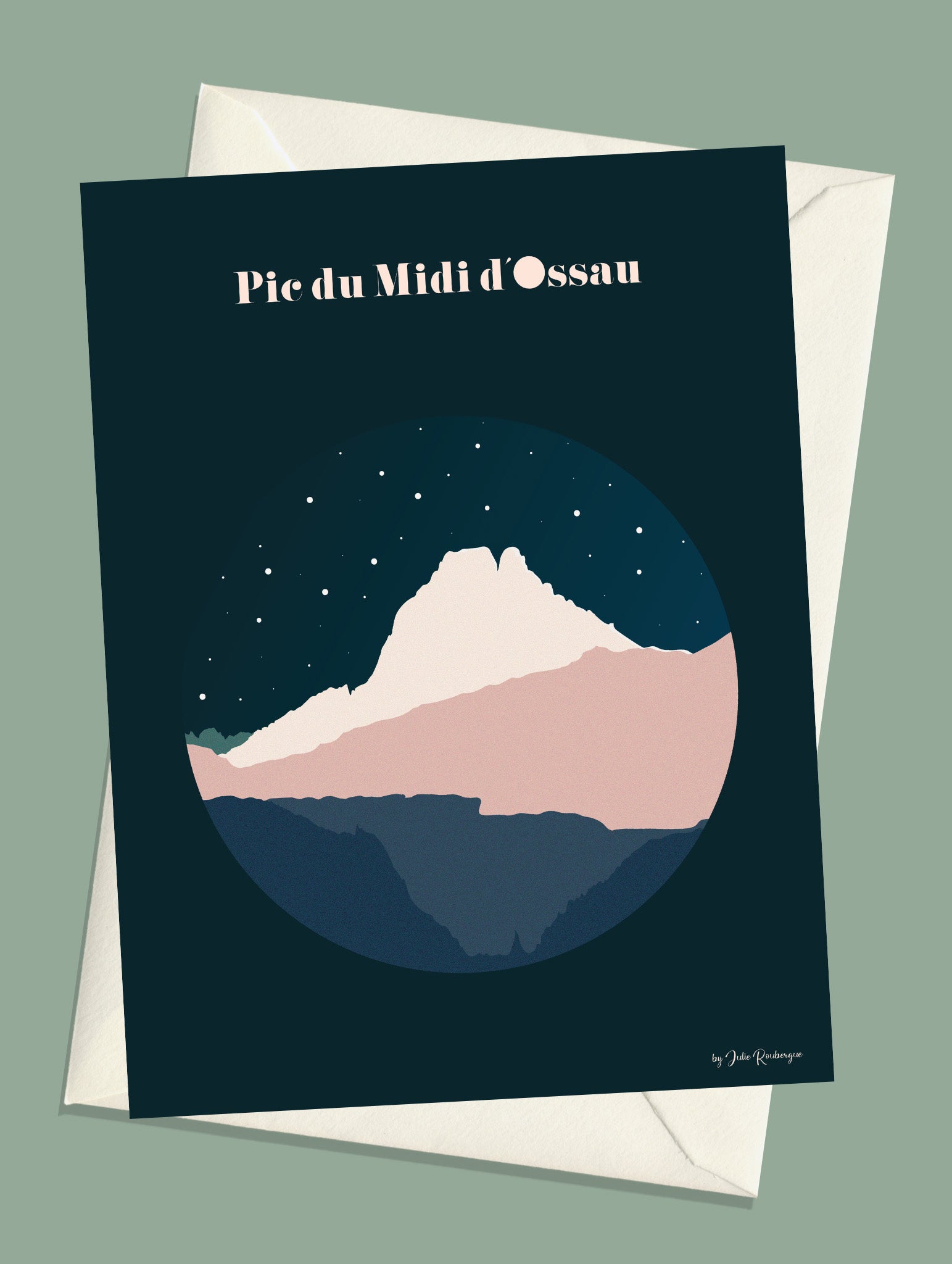  Carte postale Pic du Midi d'Ossau – illustration avec enveloppe assortie, ambiance rêve et montagne.

