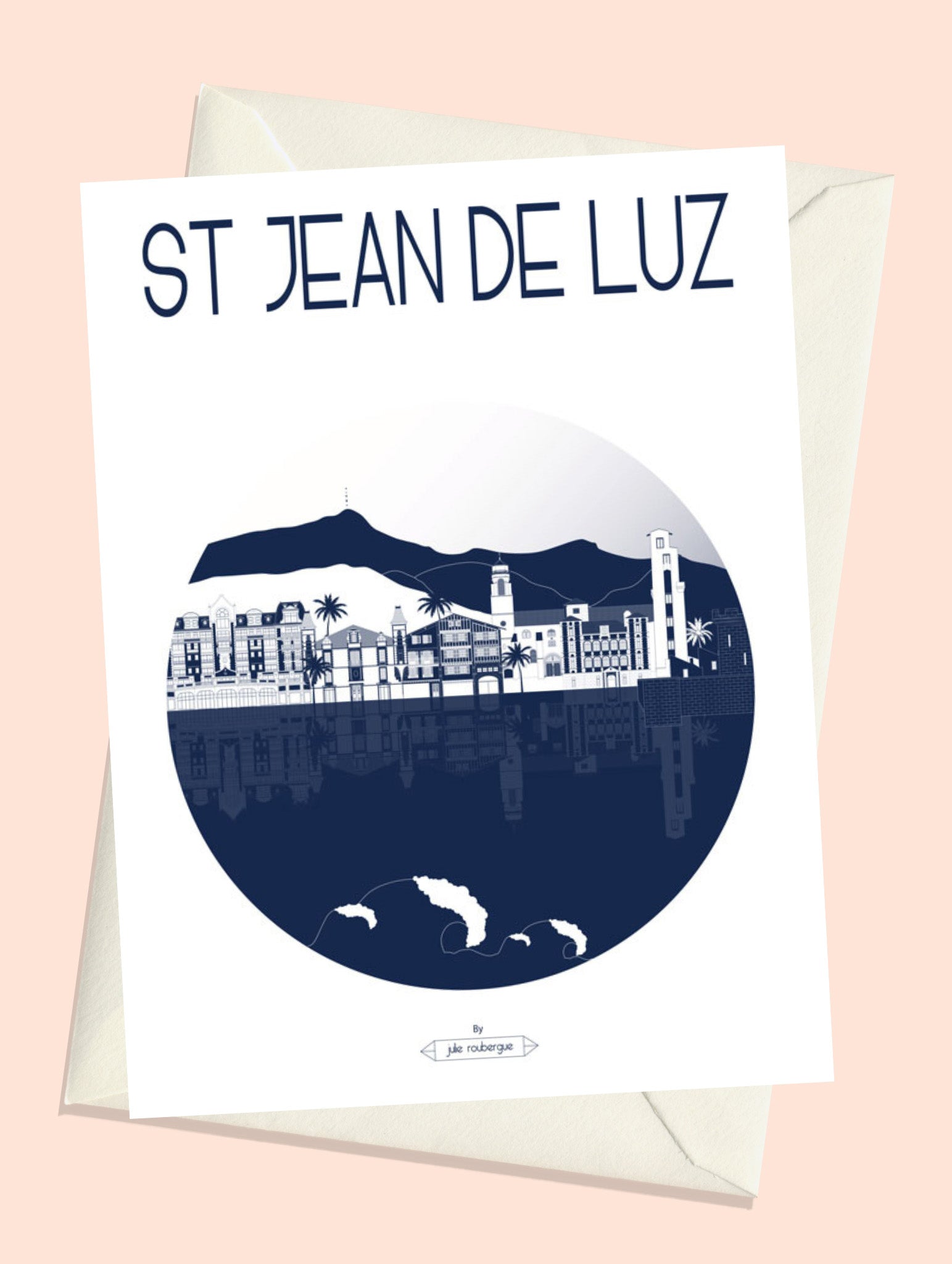 Carte postale du Saint Jean de Luz illustrée dans un style graphique par Julie Roubergue