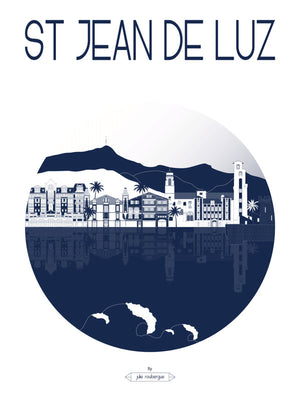 Carte postale du Saint Jean de Luz illustrée dans un style graphique par Julie Roubergue.