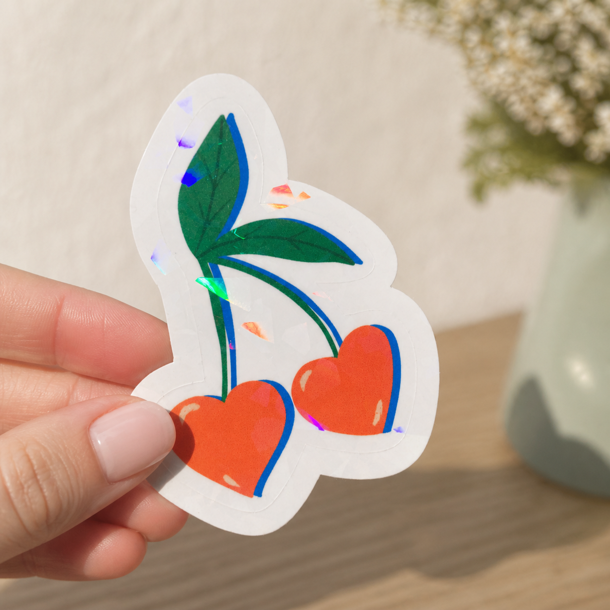 sticker cerises cœurs rouges
