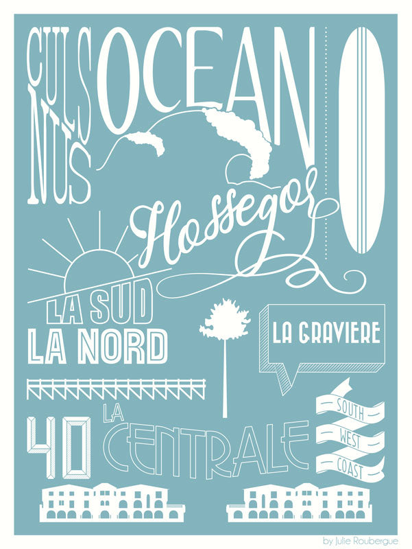 Affiche HOSSEGOR, Les Plages Julie Roubergue
