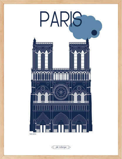Affiche Paris Notre-Dame encadrée – illustration graphique de la cathédrale gothique.